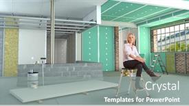  Presentation with woman stuck in ladder - Colorful PPT layouts enhanced with woman-siting-on-a-ladder backdrop and a gray colored foreground