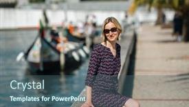  Presentation with canal - Slides having woman-sits-a-canal-promenade background and a ocean colored foreground