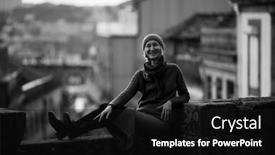  Presentation with photograph - Theme enhanced with woman-sits-at-an-ancient background and a black colored foreground