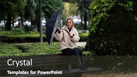  Presentation with umbrella - PPT theme enhanced with woman-sits-on-a-park background and a tawny brown colored foreground