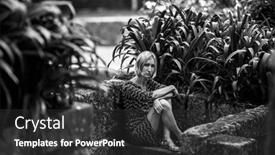  Presentation with black woman - PPT theme having woman-sits-on-a-stone background and a dark gray colored foreground