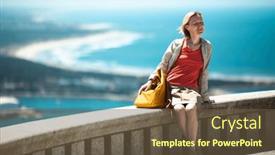  Presentation with atlantic - Slide deck enhanced with woman-sits-on-an-observation background and a tawny brown colored foreground