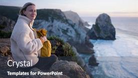  Presentation with atlantic - Presentation design featuring woman-sits-on-the-atlantic background and a tawny brown colored foreground