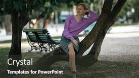  Presentation with tree roots - Presentation theme with woman-sits-on-the-roots background and a dark gray colored foreground