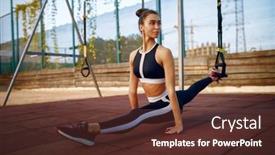 Presentation with sports - Theme consisting of woman-sits-on-the-splits background and a tawny brown colored foreground