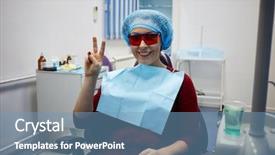  Presentation with victory - Slide set featuring woman sits showing victory sign background and a  colored foreground