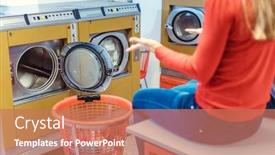  Presentation with laundromat - Beautiful presentation design featuring woman-sits-stunned backdrop and a coral colored foreground