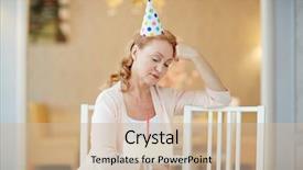 Presentation with sad woman lonely - Presentation theme having woman sitting alone at birthday background and a soft green colored foreground