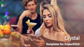  Presentation with weight loss woman showing - Colorful presentation theme enhanced with woman sitting alone in bar backdrop and a  colored foreground