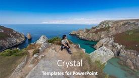  Presentation with contemplating - Presentation theme having woman-sitting-and-contemplating background and a  colored foreground