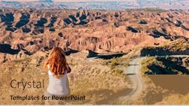  Presentation with opportunity - Presentation theme featuring woman-sitting-and-looking-mountain background and a  colored foreground