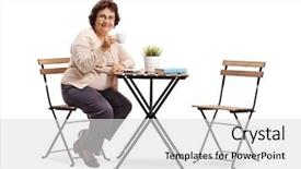  Presentation with elderly - Beautiful PPT theme featuring woman sitting at a cofee backdrop and a light gray colored foreground