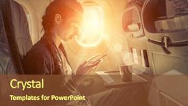  Presentation with airplane - Colorful presentation design enhanced with woman sitting at airplane backdrop and a tawny brown colored foreground