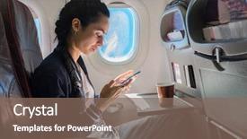  Presentation with airplane - Audience pleasing PPT theme consisting of woman sitting at airplane backdrop and a violet colored foreground