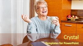  Presentation with tea and coffee - Slide deck with woman sitting at the desk background and a tawny brown colored foreground