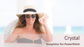  Presentation with symbol - Beautiful theme featuring woman sitting at the table backdrop and a  colored foreground