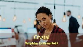  Presentation with woman office desk - Slide set with woman-sitting-at-workplace-desk background and a tawny brown colored foreground