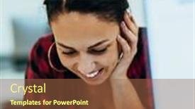  Presentation with woman office desk - PPT theme consisting of woman-sitting-at-workplace-desk background and a tawny brown colored foreground