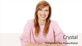  Presentation with sad lonely student sitting - Colorful PPT theme enhanced with woman sitting behind the desk backdrop and a lemonade colored foreground