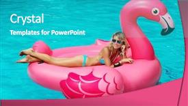  Presentation with mattress - Cool new slides with woman sitting bikini - tan girl sits on inflatable backdrop and a teal colored foreground