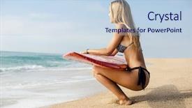  Presentation with sexy girl - Slide set featuring woman sitting bikini beach - beautiful and sexy surfer girl background and a  colored foreground