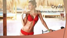  Presentation with drinking water - Colorful PPT theme enhanced with woman sitting bikini beach - beautiful brunette drinking water backdrop and a lemonade colored foreground