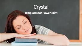  Presentation with sleeping - PPT theme consisting of woman sitting desk green background - young female student sleeping background and a  colored foreground