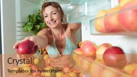  Presentation with fridge - Slide deck featuring ndoor positioning - woman sitting in a fridge background and a coral colored foreground