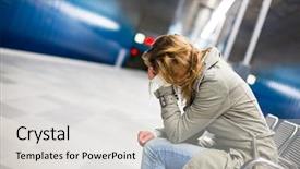  Presentation with sad girl - Presentation theme consisting of a big city - depressed background and a light gray colored foreground