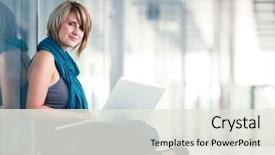  Presentation with modern color - Presentation theme with woman sitting in a modern background and a light gray colored foreground