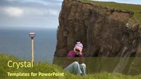  Presentation with cliff - Colorful PPT theme enhanced with woman-sitting-in-grass backdrop and a tawny brown colored foreground