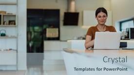  Presentation with questions - Slides having woman-sitting-in-living-room background and a lemonade colored foreground