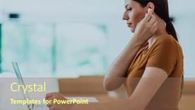  Presentation with interview - PPT theme featuring woman-sitting-in-living-room background and a violet colored foreground