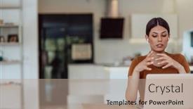  Presentation with living room - PPT layouts featuring woman-sitting-in-living-room background and a  colored foreground