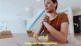  Presentation with questions - Slides with woman-sitting-in-living-room background and a violet colored foreground