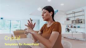  Presentation with job interview - Theme featuring woman-sitting-in-living-room background and a violet colored foreground