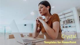  Presentation with job interview - PPT theme enhanced with woman-sitting-in-living-room background and a violet colored foreground