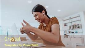  Presentation with job interview - Slides having woman-sitting-in-living-room background and a violet colored foreground