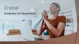  Presentation with questions - PPT theme consisting of woman-sitting-in-living-room background and a lemonade colored foreground