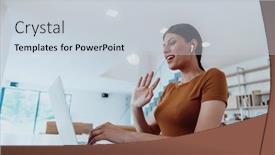  Presentation with interview - PPT theme having woman-sitting-in-living-room background and a lemonade colored foreground