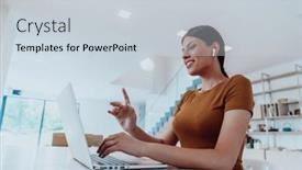  Presentation with interview - Presentation theme with woman-sitting-in-living-room background and a lemonade colored foreground