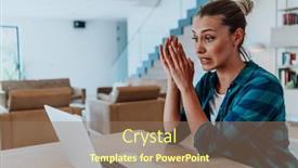  Presentation with interview - PPT layouts enhanced with woman-sitting-in-living-room background and a coral colored foreground