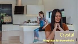  Presentation with job interview - Presentation with woman-sitting-in-living-room background and a violet colored foreground