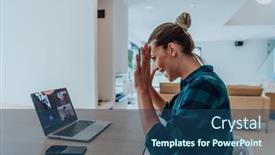  Presentation with questions - PPT layouts having woman-sitting-in-living-room background and a ocean colored foreground