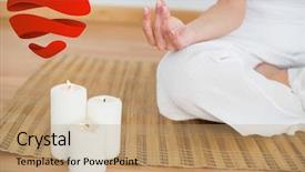  Presentation with white candles - Audience pleasing theme consisting of woman sitting in lotus pose beside white candles against heart backdrop and a coral colored foreground
