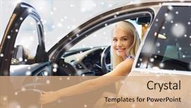  Presentation with car business - Beautiful PPT layouts featuring woman sitting in or driving backdrop and a coral colored foreground