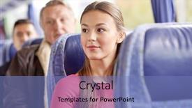  Presentation with bus train - Audience pleasing slides consisting of woman sitting in travel bus backdrop and a  colored foreground