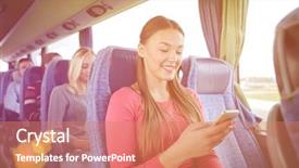  Presentation with road bus - Audience pleasing presentation theme consisting of woman sitting in travel bus backdrop and a  colored foreground