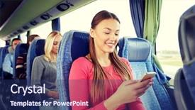  Presentation with road bus - Presentation theme enhanced with woman sitting in travel bus background and a  colored foreground