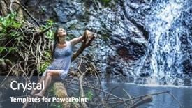  Presentation with waterfall woman - Audience pleasing presentation consisting of woman sitting near the waterfall backdrop and a  colored foreground